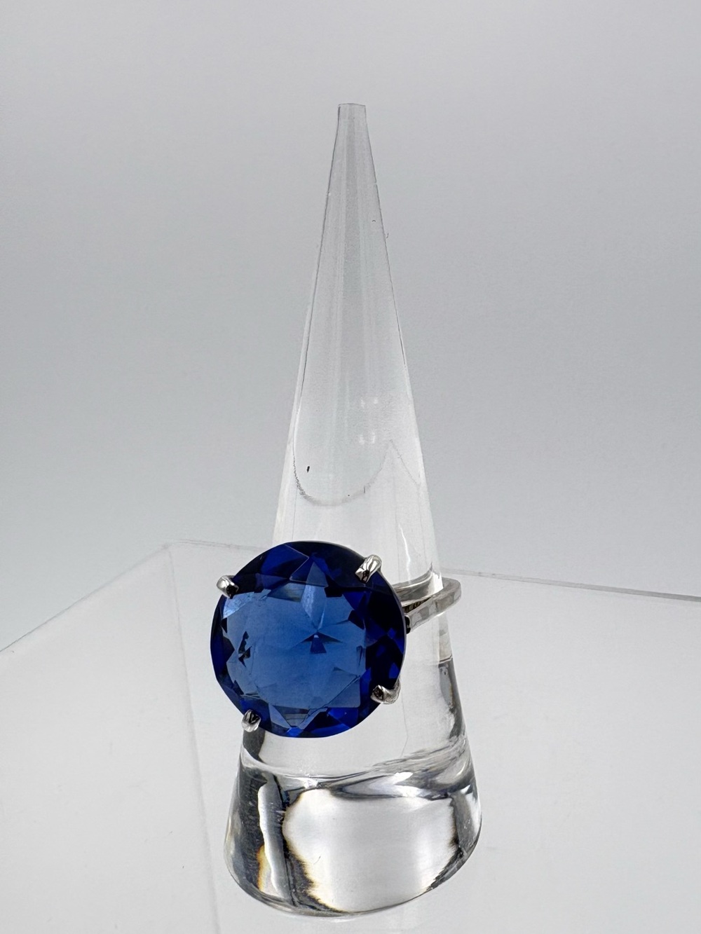 925 Sterling Silver Genuine 8CT Faceted Sapphire Gemstone Ring - Size 7.5 - Picture 11 of 17
